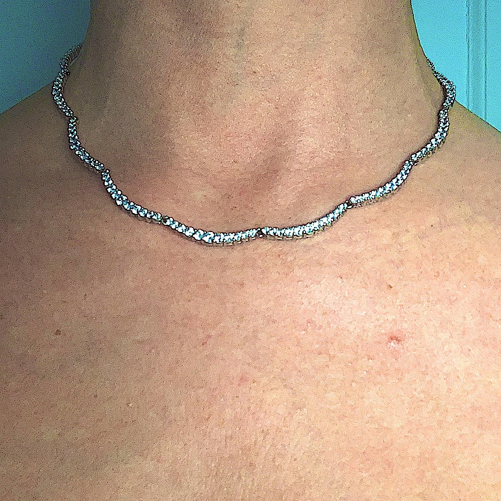 Sterling silver rhinestone scalloped necklace